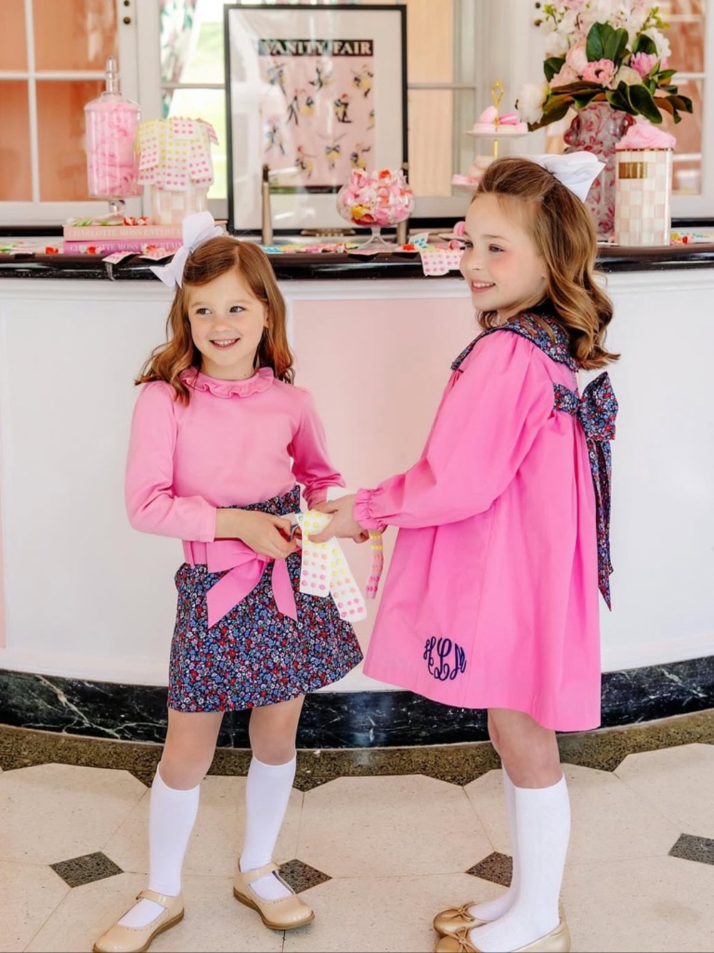 Beaufort Bonnet Hamptons Hot Pink with Fairfax Farm Floral Bow Formal Toddler 2T - Picture 6 of 11